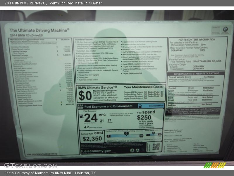  2014 X3 xDrive28i Window Sticker
