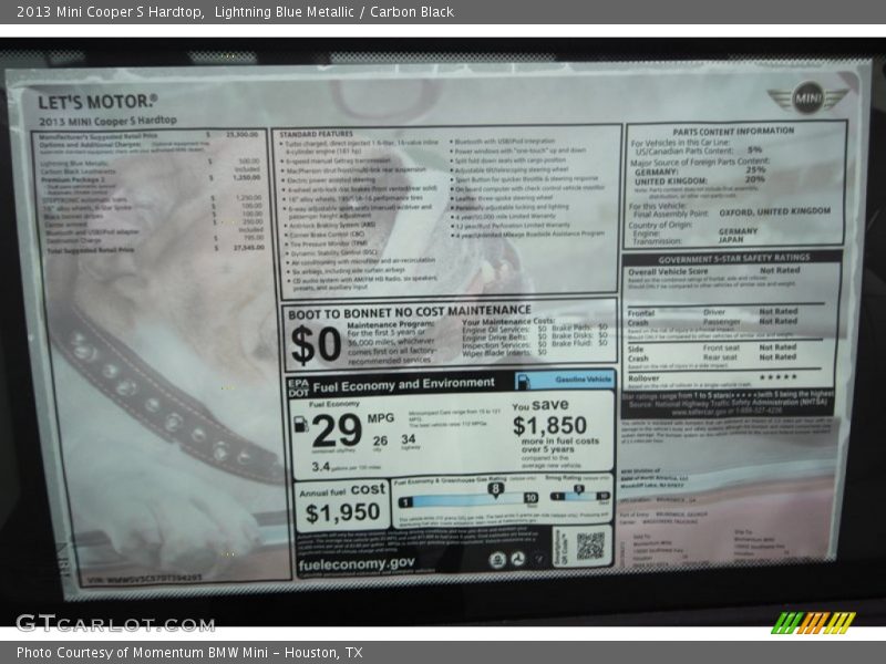 Lightning Blue Metallic / Carbon Black 2013 Mini Cooper S Hardtop