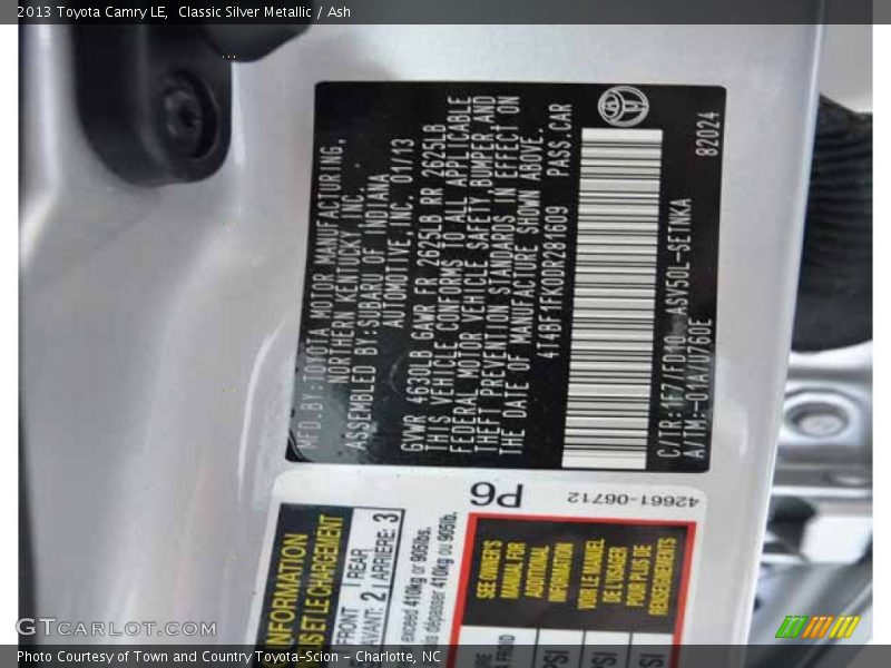 Classic Silver Metallic / Ash 2013 Toyota Camry LE