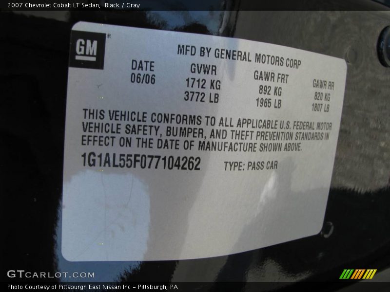 Black / Gray 2007 Chevrolet Cobalt LT Sedan