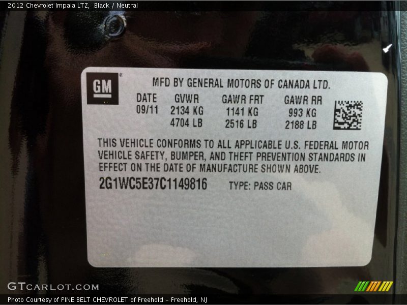Black / Neutral 2012 Chevrolet Impala LTZ