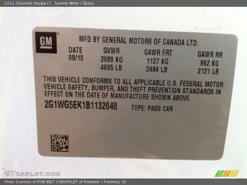 Summit White / Ebony 2011 Chevrolet Impala LT