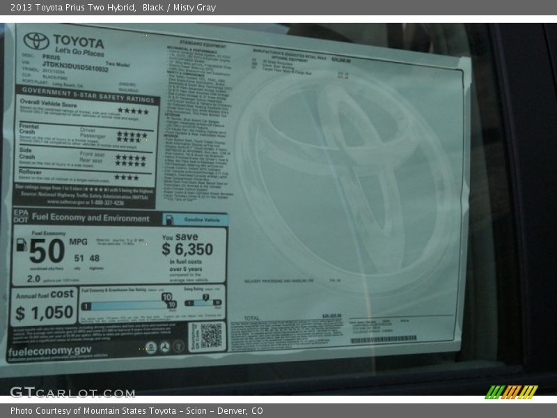 Black / Misty Gray 2013 Toyota Prius Two Hybrid