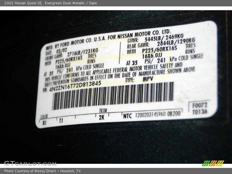 Evergreen Dusk Metallic / Slate 2002 Nissan Quest SE