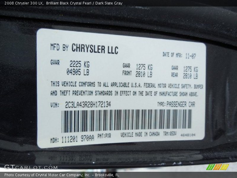 Brilliant Black Crystal Pearl / Dark Slate Gray 2008 Chrysler 300 LX