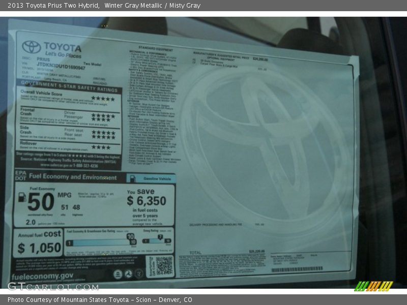 Winter Gray Metallic / Misty Gray 2013 Toyota Prius Two Hybrid