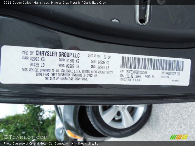 Mineral Gray Metallic / Dark Slate Gray 2011 Dodge Caliber Mainstreet