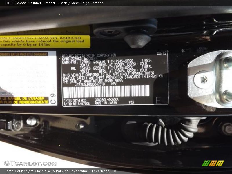 Black / Sand Beige Leather 2013 Toyota 4Runner Limited