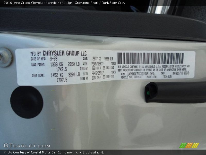 Light Graystone Pearl / Dark Slate Gray 2010 Jeep Grand Cherokee Laredo 4x4