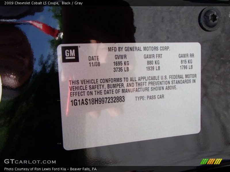 Black / Gray 2009 Chevrolet Cobalt LS Coupe
