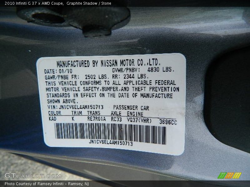Graphite Shadow / Stone 2010 Infiniti G 37 x AWD Coupe