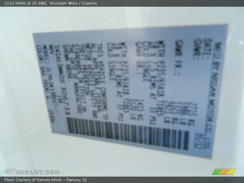 Moonlight White / Graphite 2013 Infiniti JX 35 AWD