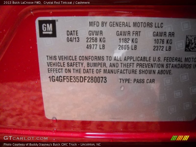 Crystal Red Tintcoat / Cashmere 2013 Buick LaCrosse FWD