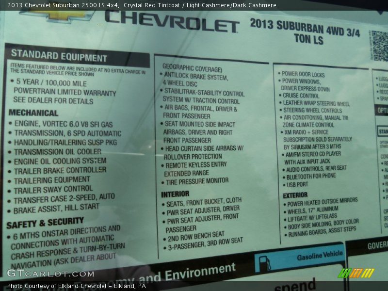  2013 Suburban 2500 LS 4x4 Window Sticker