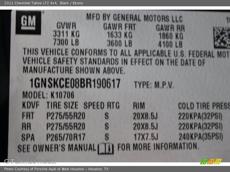 Black / Ebony 2011 Chevrolet Tahoe LTZ 4x4