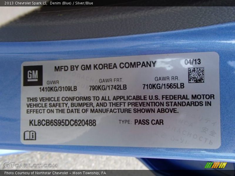 Denim (Blue) / Silver/Blue 2013 Chevrolet Spark LS