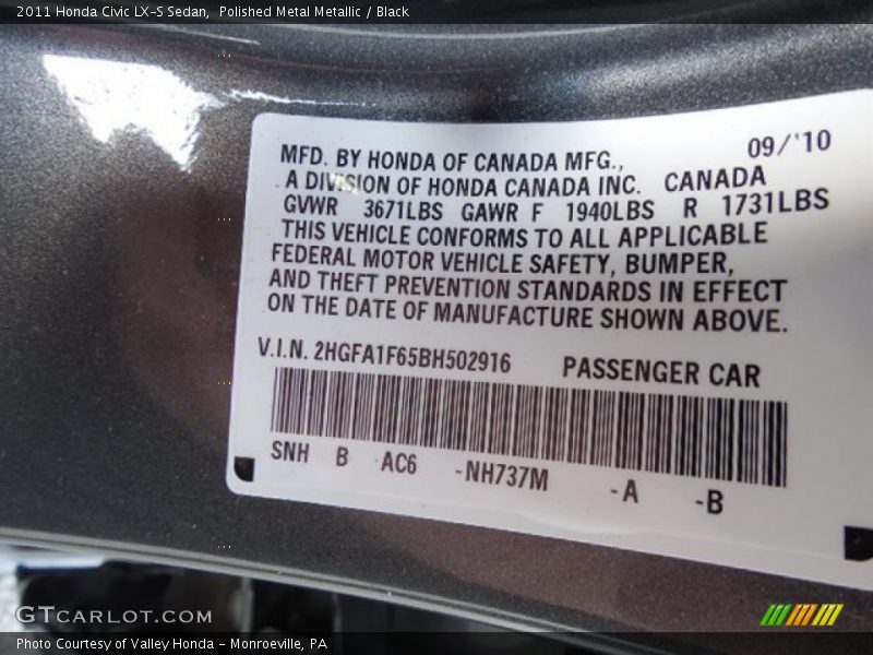 Polished Metal Metallic / Black 2011 Honda Civic LX-S Sedan