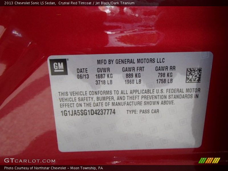Crystal Red Tintcoat / Jet Black/Dark Titanium 2013 Chevrolet Sonic LS Sedan