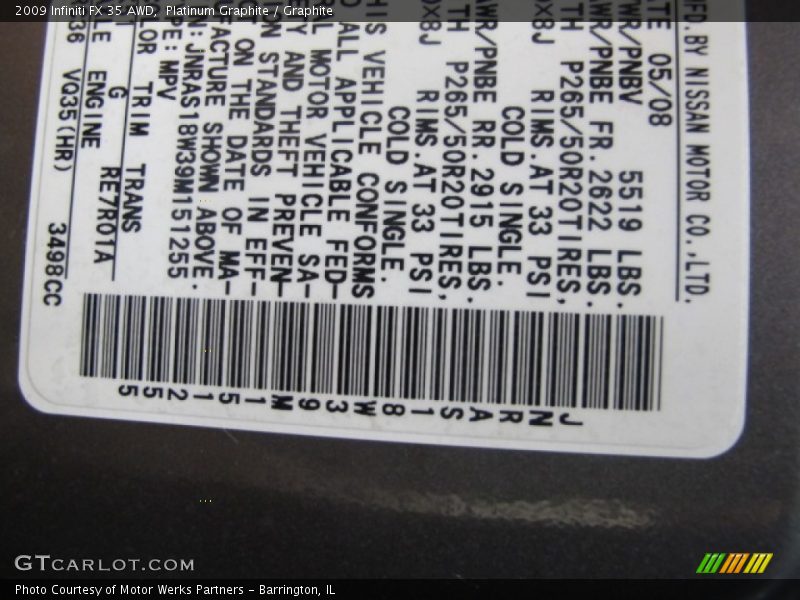 Platinum Graphite / Graphite 2009 Infiniti FX 35 AWD