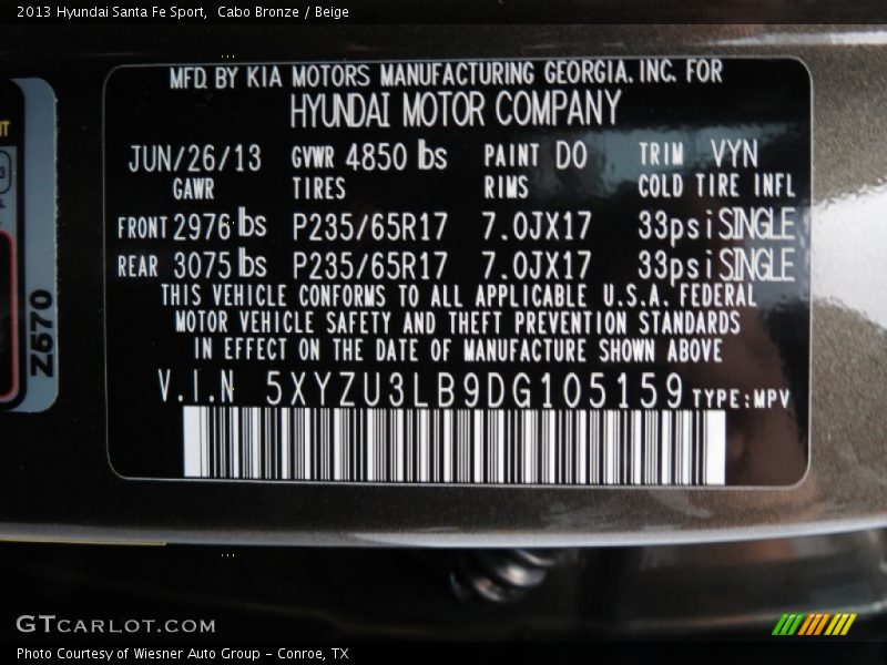 Cabo Bronze / Beige 2013 Hyundai Santa Fe Sport