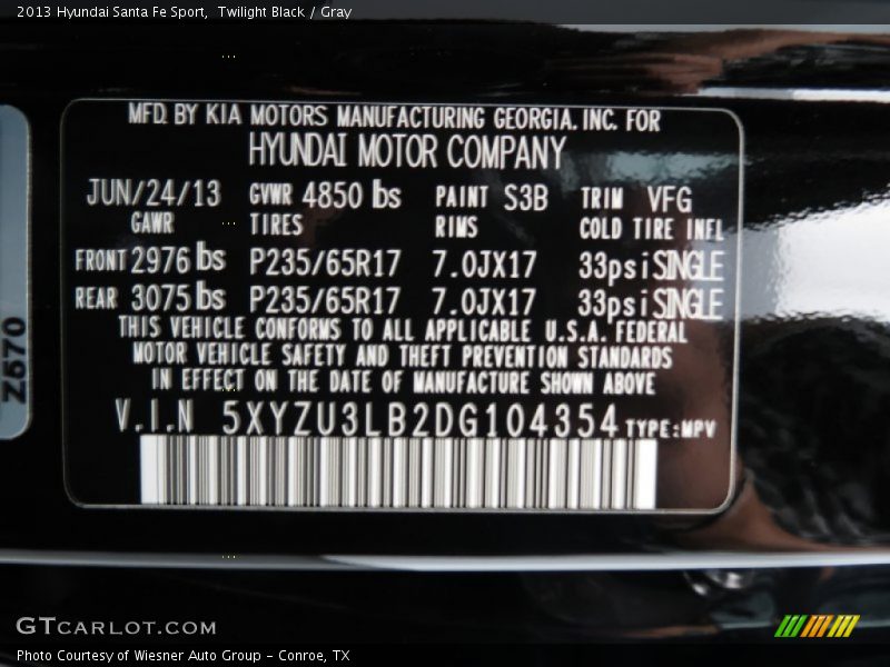 Twilight Black / Gray 2013 Hyundai Santa Fe Sport