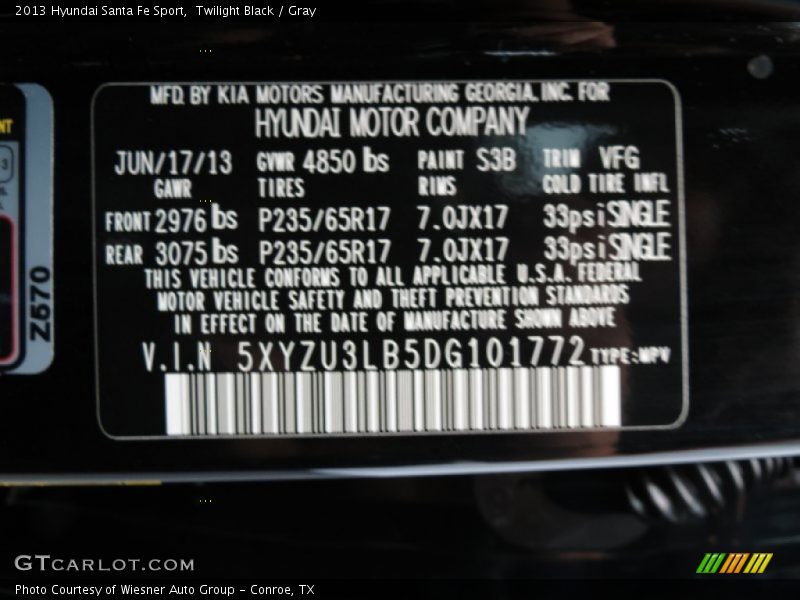 Twilight Black / Gray 2013 Hyundai Santa Fe Sport