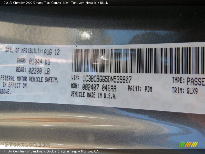 Tungsten Metallic / Black 2013 Chrysler 200 S Hard Top Convertible