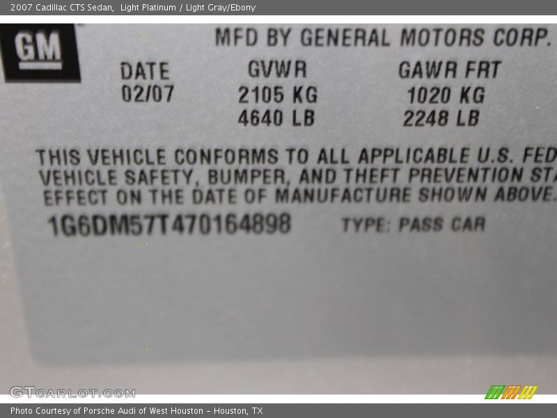 Light Platinum / Light Gray/Ebony 2007 Cadillac CTS Sedan