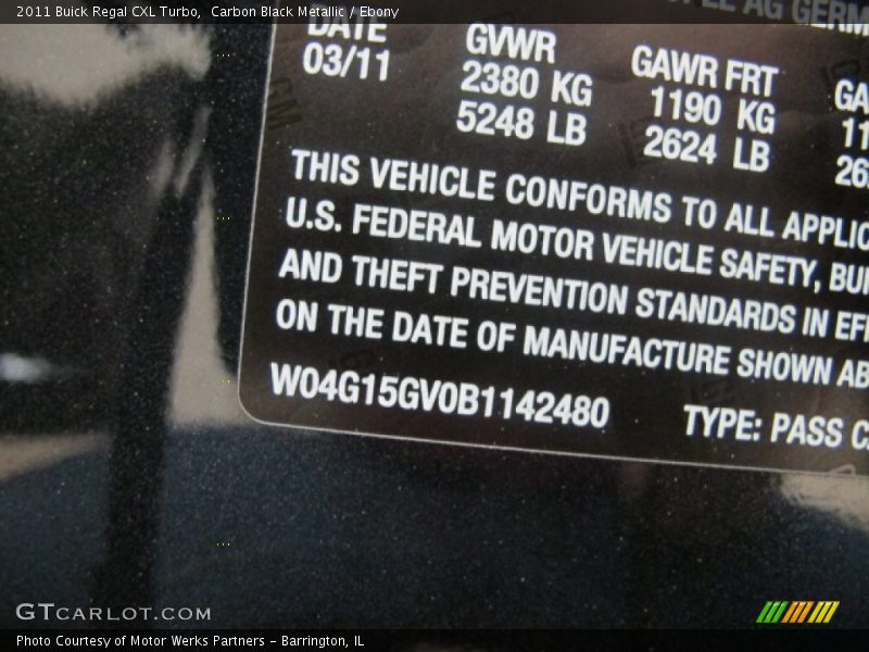 Carbon Black Metallic / Ebony 2011 Buick Regal CXL Turbo