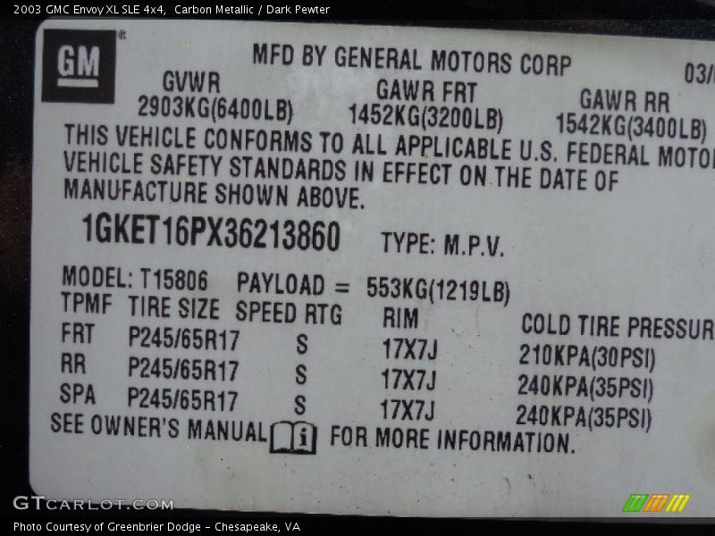 Carbon Metallic / Dark Pewter 2003 GMC Envoy XL SLE 4x4