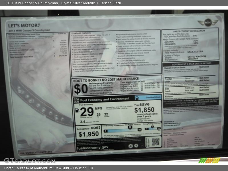 Crystal Silver Metallic / Carbon Black 2013 Mini Cooper S Countryman