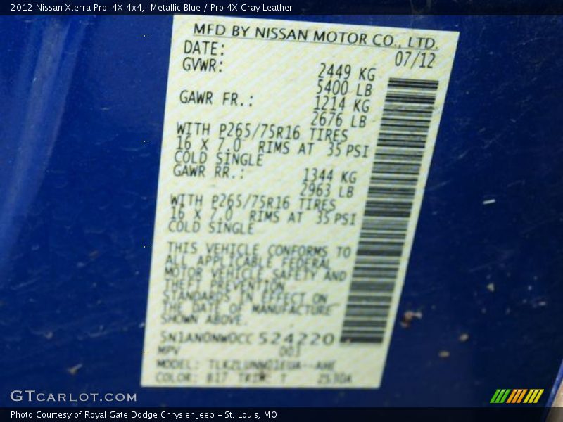 Metallic Blue / Pro 4X Gray Leather 2012 Nissan Xterra Pro-4X 4x4