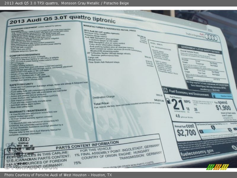 Monsoon Gray Metallic / Pistachio Beige 2013 Audi Q5 3.0 TFSI quattro