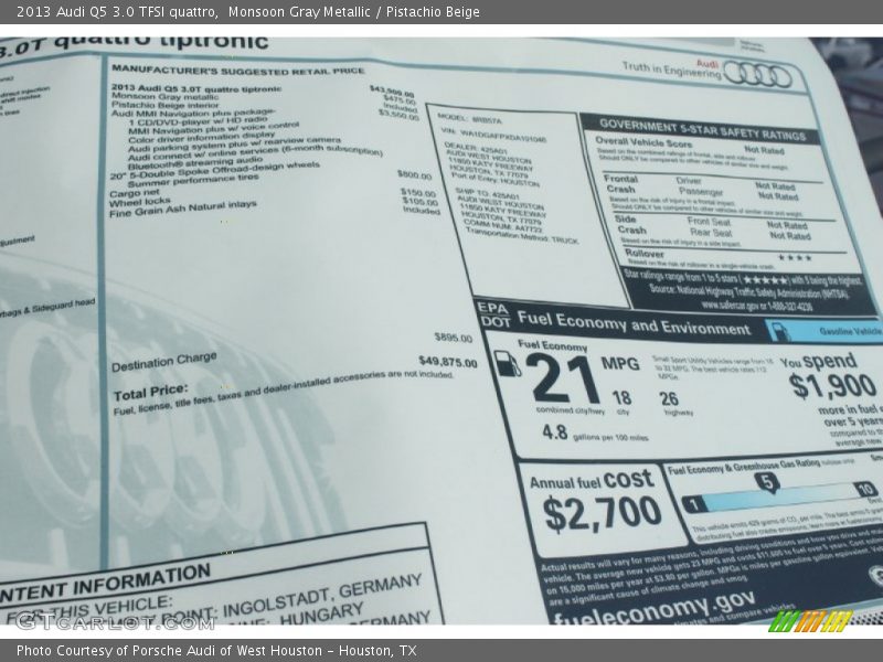 Monsoon Gray Metallic / Pistachio Beige 2013 Audi Q5 3.0 TFSI quattro