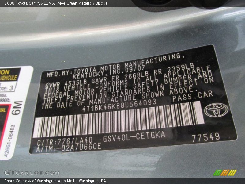 Aloe Green Metallic / Bisque 2008 Toyota Camry XLE V6