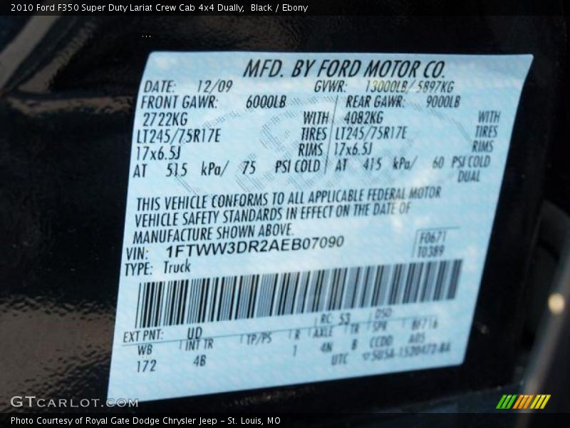 Black / Ebony 2010 Ford F350 Super Duty Lariat Crew Cab 4x4 Dually