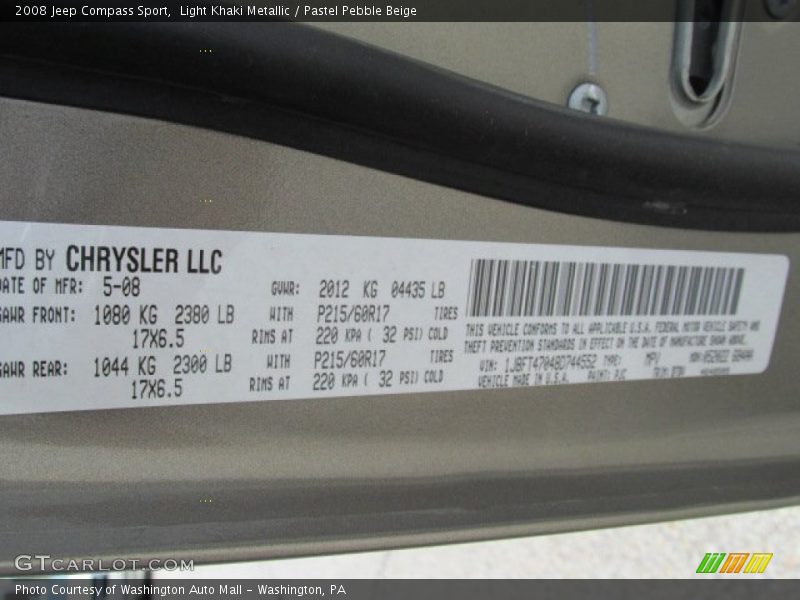 Light Khaki Metallic / Pastel Pebble Beige 2008 Jeep Compass Sport