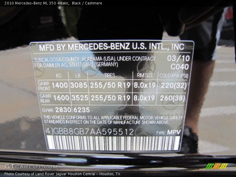 Black / Cashmere 2010 Mercedes-Benz ML 350 4Matic