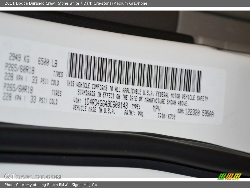 Stone White / Dark Graystone/Medium Graystone 2011 Dodge Durango Crew
