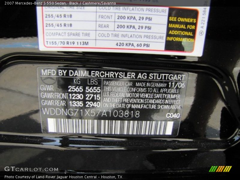 Black / Cashmere/Savanna 2007 Mercedes-Benz S 550 Sedan