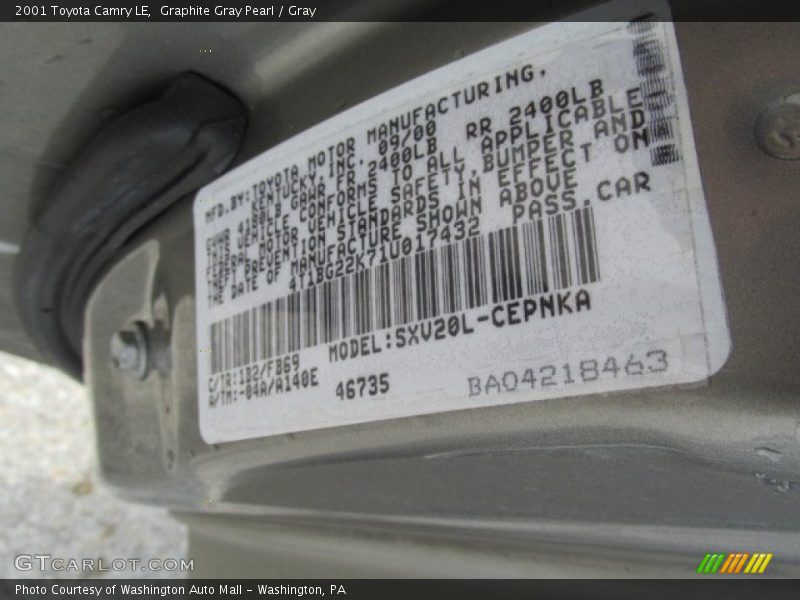 Graphite Gray Pearl / Gray 2001 Toyota Camry LE