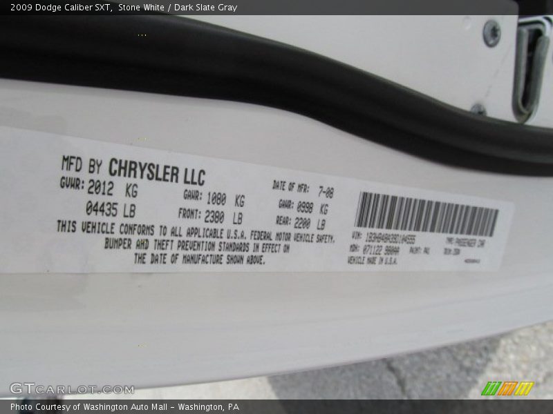 Stone White / Dark Slate Gray 2009 Dodge Caliber SXT
