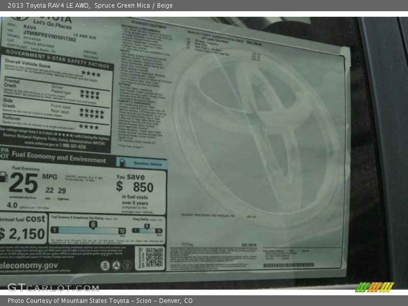 Spruce Green Mica / Beige 2013 Toyota RAV4 LE AWD
