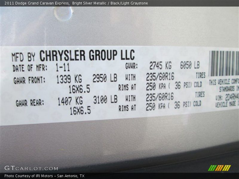 Bright Silver Metallic / Black/Light Graystone 2011 Dodge Grand Caravan Express