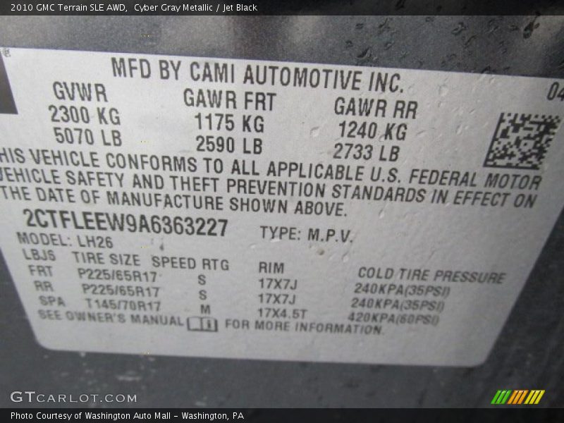 Cyber Gray Metallic / Jet Black 2010 GMC Terrain SLE AWD