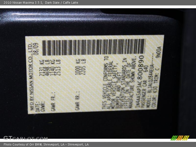 Dark Slate / Caffe Latte 2010 Nissan Maxima 3.5 S