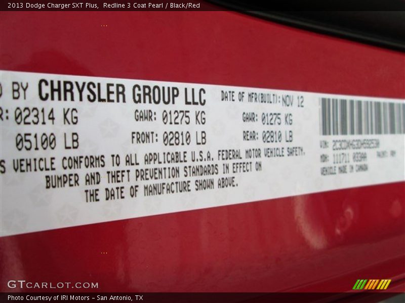 Redline 3 Coat Pearl / Black/Red 2013 Dodge Charger SXT Plus