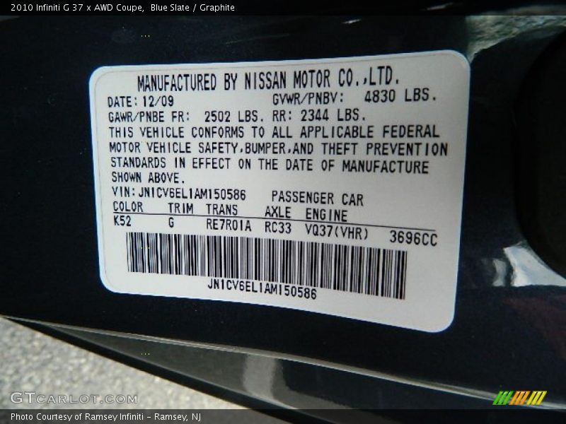 Blue Slate / Graphite 2010 Infiniti G 37 x AWD Coupe