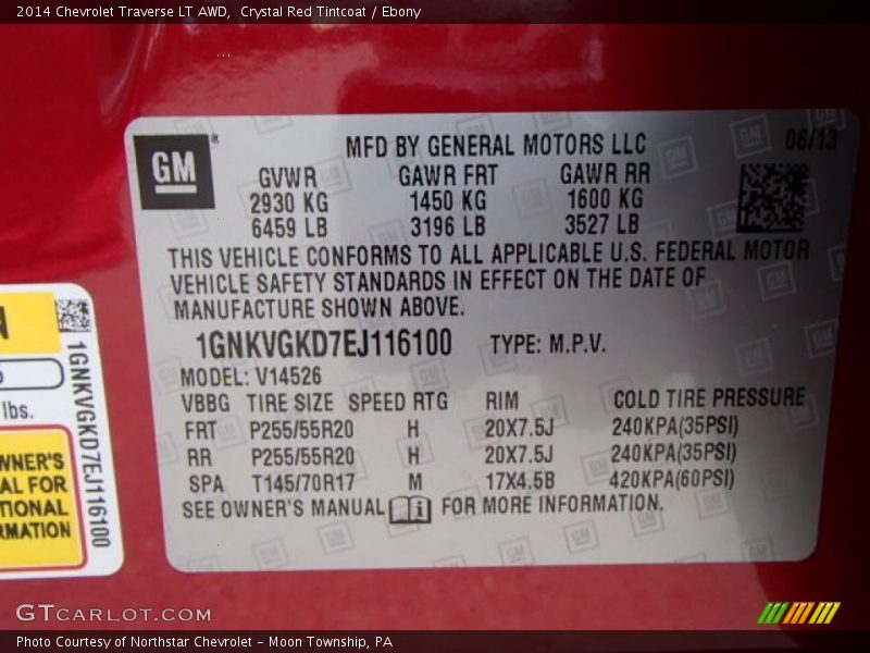Crystal Red Tintcoat / Ebony 2014 Chevrolet Traverse LT AWD