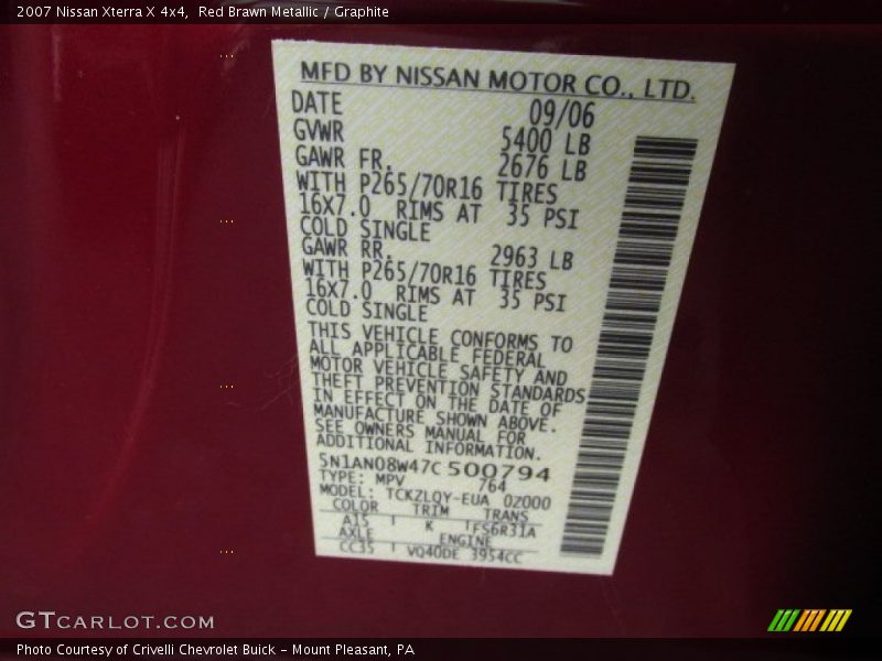 Red Brawn Metallic / Graphite 2007 Nissan Xterra X 4x4